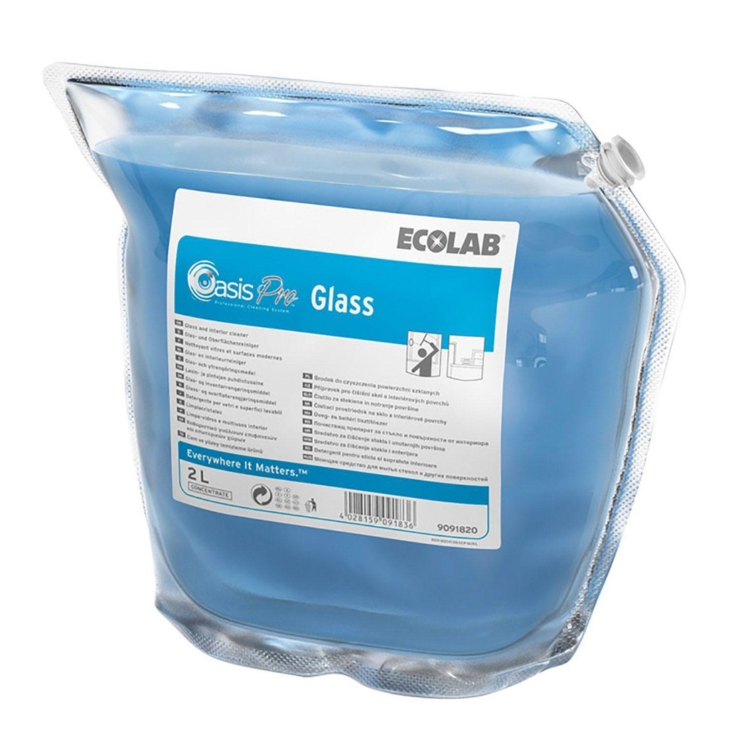 Glasrens/Universalrengøring, Ecolab Oasis Pro Glass, med parfume, 2 ltr, blå, (1 stk.)