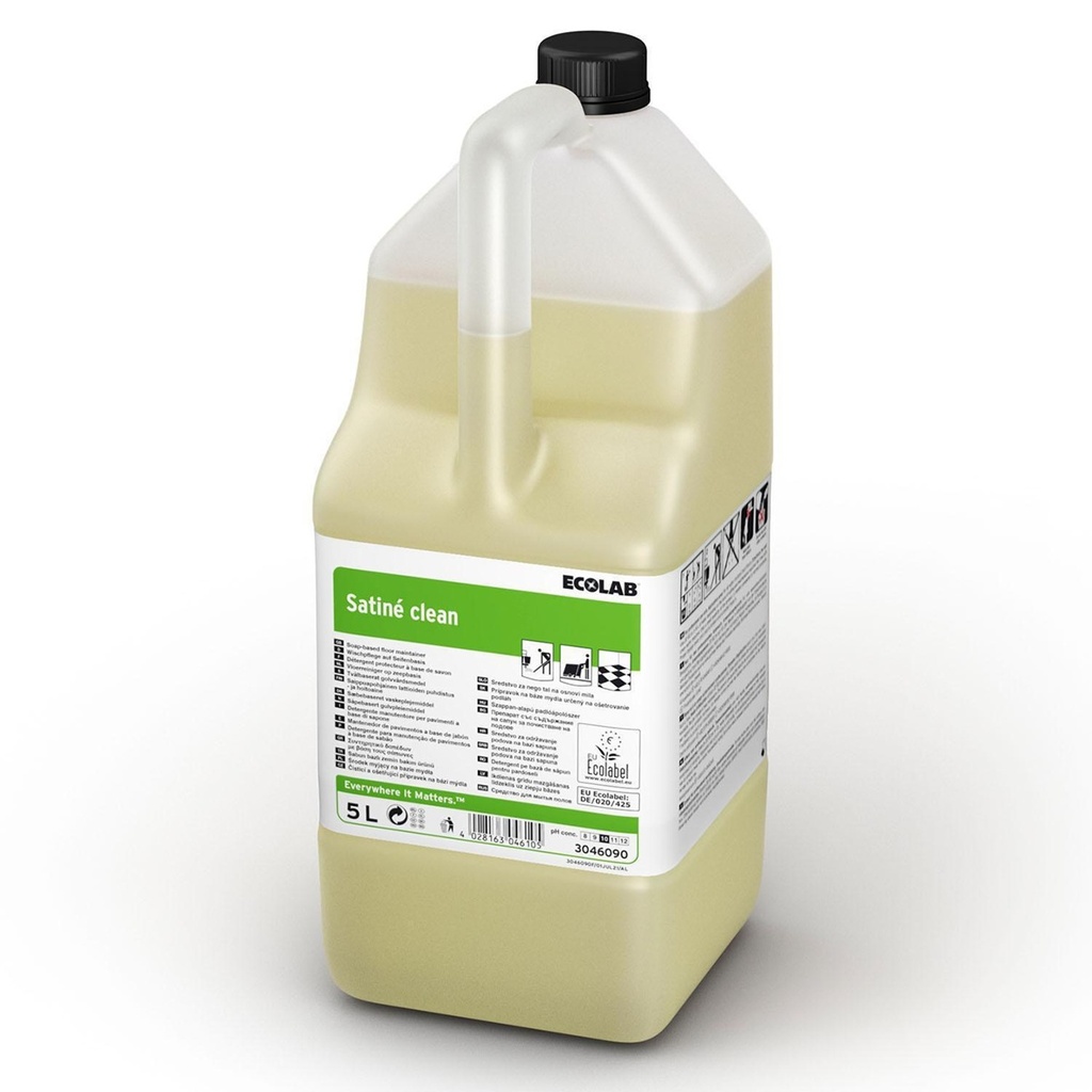Gulvvaskemiddel, 5ltr, Ecolab Satiné Clean, Svanemærket uden voks, farve & parfume, (1 stk.)