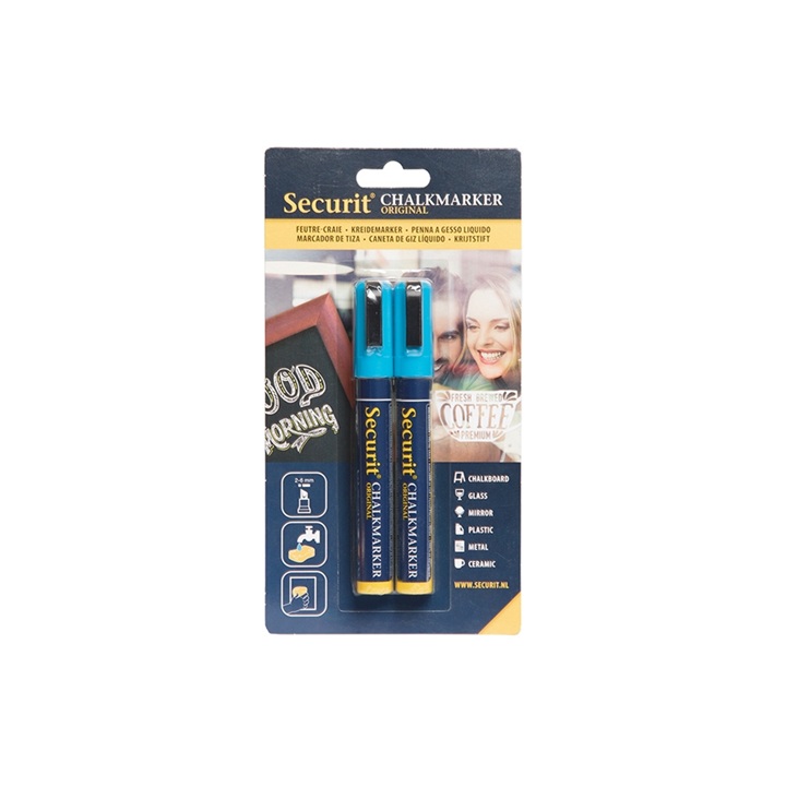 [41299] Kridtmarker med skrå spids: 2-6 mm skrivebredde, Securit, Original, flydende kridt, flere farver, (2 stk.) (Blå)