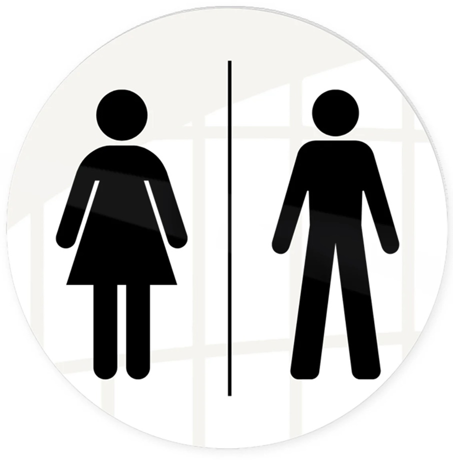 [41353] Toiletskilt, dame & herre, Ø10 cm, aluminium, Securit, flere farver, (1 stk.) (Hvid)