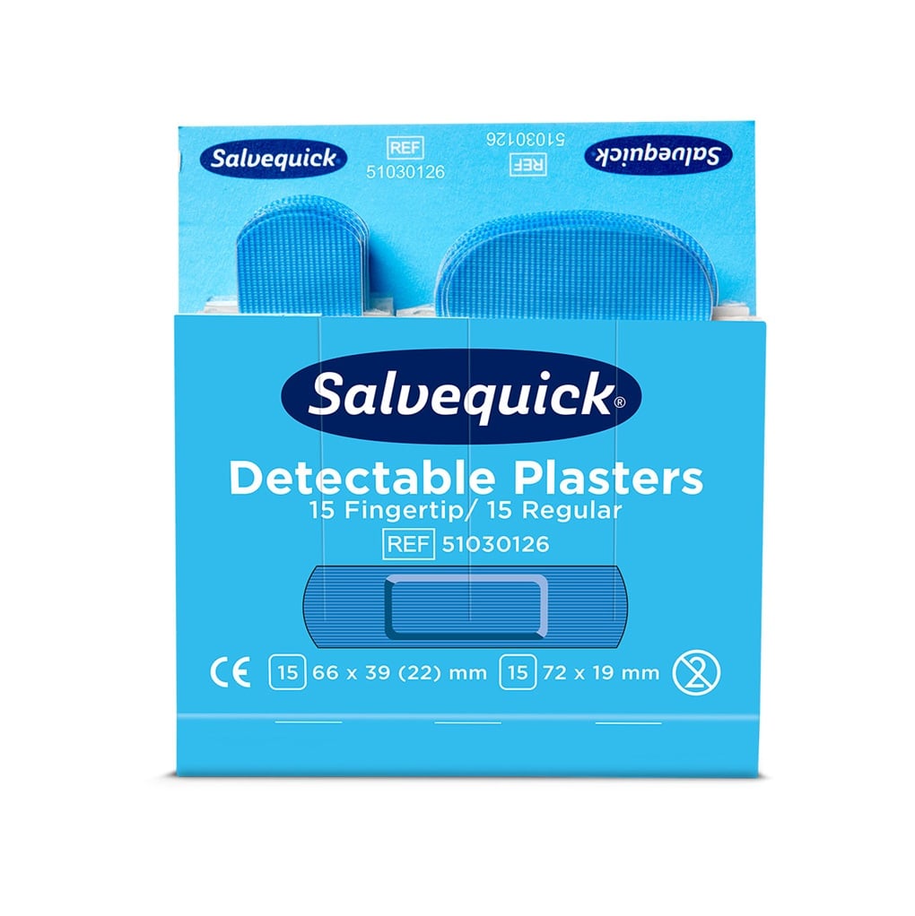 [41478] Sporbare fingerspidsplastre/Regular, blå, Salvequick, Cederroth 51030126, (6x15 stk.)