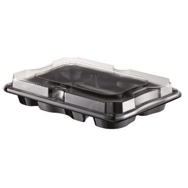 [10264] Tapasbakke, 7-rums, 350x240x65mm, sort, PET, m/løst låg, (25 stk.)