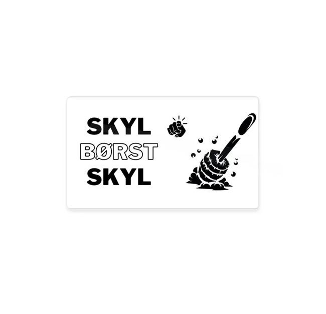 [41737] Toiletskilt "Skyl, børst, skyl", 15x8,5 cm, aluminium, hvid, Securit, (1 stk.)
