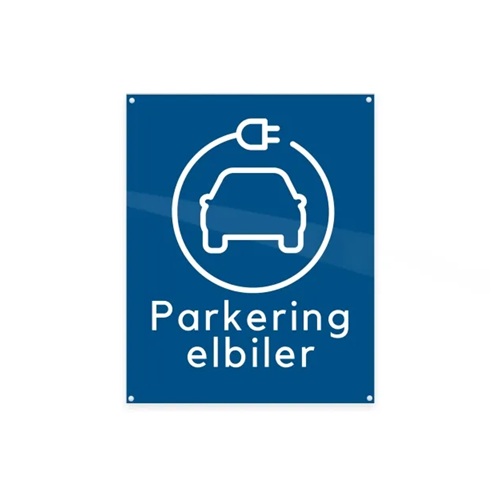 [41738] P-skilt til elbiler, 20x25 cm, aluminium, blå, m/ monteringshuller, Securit, (1 stk.)