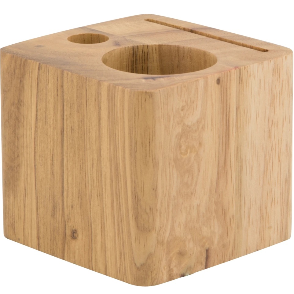Regningholder i massivt træ, Securit® CUBE, 7x8x8 cm, teak, natur, (1 stk.)