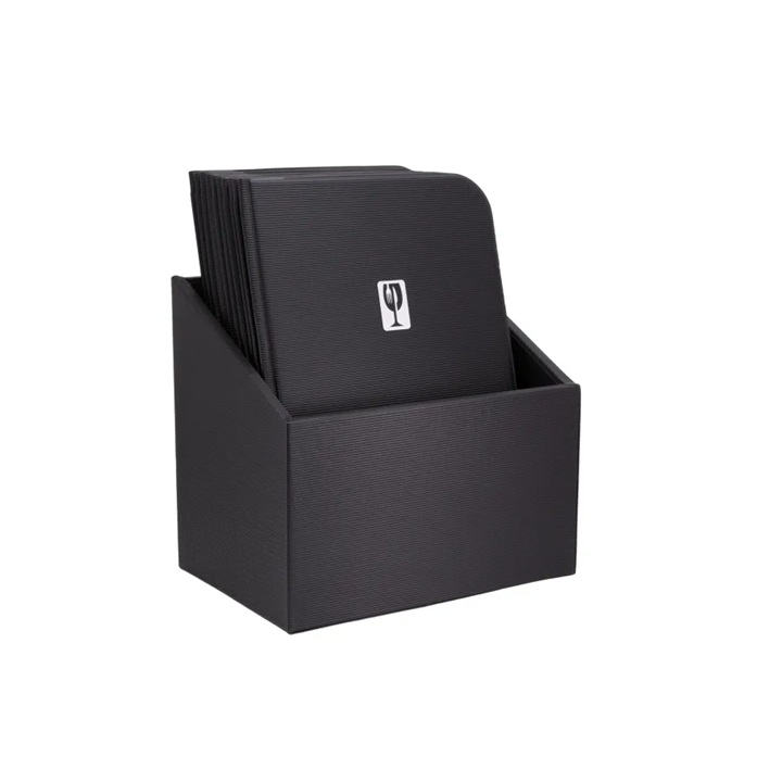Menuomslag i boks, A4, til 20 sider, Securit® ESSENTIAL, PVC, sort, (10 stk.)