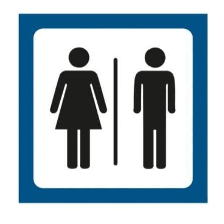 Toiletskilt, mand/dame, symbol, 10x10 cm, plast, (1 stk.)