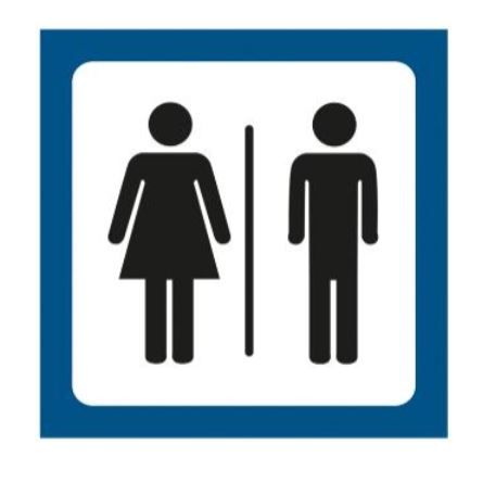 Toiletskilt, mand/dame, symbol, 10x10 cm, plast, (1 stk.)