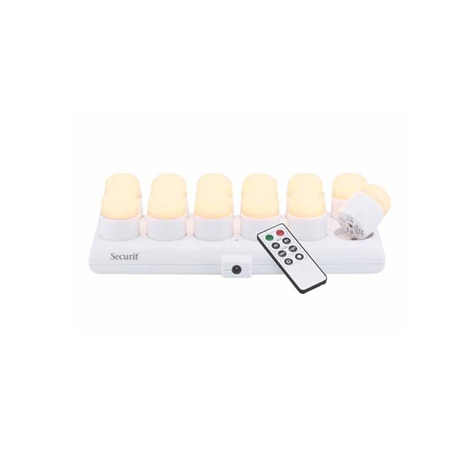Led lys, varm hvid, genopladelig, m/ fjernbetjening, Securit, (12 stk.)