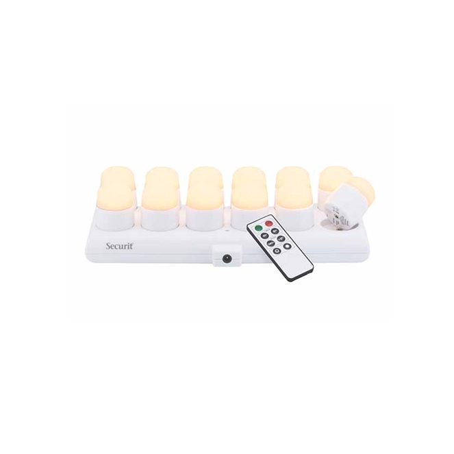 Led lys, varm hvid, genopladelig, m/ fjernbetjening, Securit, (12 stk.)