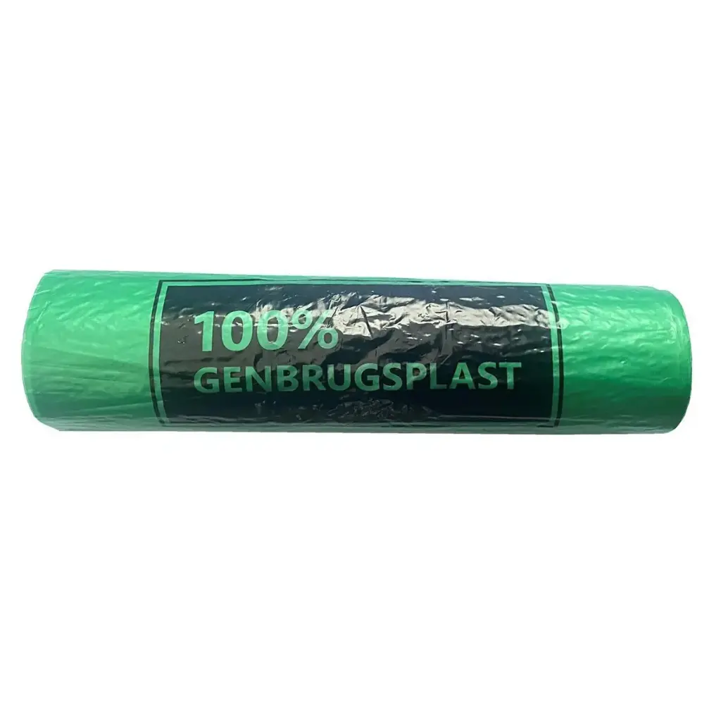 Spandepose m/ fals, 50ltr, 60x85cm, grøn, komposterbar MDPE, 100% genbrug, 15my, (12 rl á 20 stk, 600 stk.)