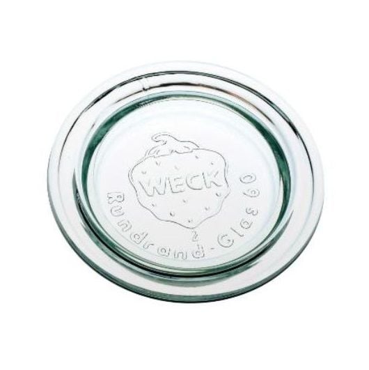 [12129] Låg t/ Weck Patentglas, Ø6.7cm, Glas, tilhørende 12130, Patentglas, (1 stk.)