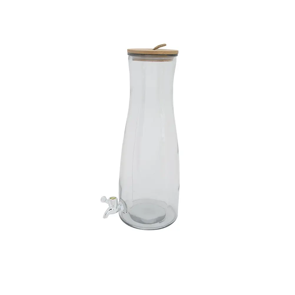 Juice- & saftdispenser med trælåg, Ø16x16x42cm, glas, (1 stk.)
