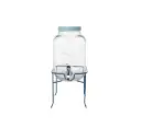 Blå juice- & saftdispenser på fod, 4,5L, Ø15,5x25,5cm, glas & metallåg, (1 stk.)