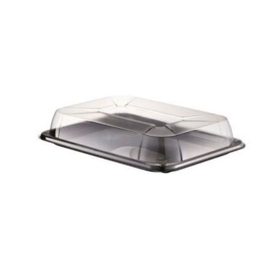 [12138] Plastbakke, 1-rum, 35x24cm, sort, fad med løst klart låg, RPET, (25 stk.)