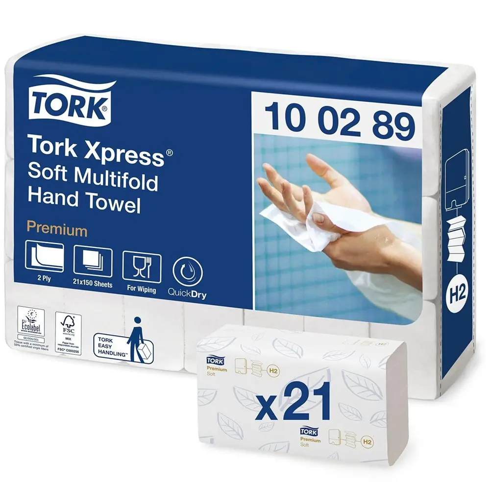 Håndklædeark, Tork Premium, H2, Z-Fold, 2-lag L25.5xB21.2xD8.5cm, nyfiber, 21x150 stk, (3150 stk.)