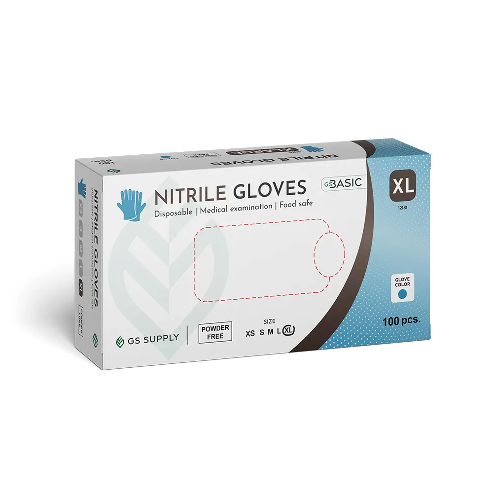 [12181] Nitrilhandsker, Blå, XL, GS-Basic, Classic, Pudderfri, CAT III, (100 stk.)