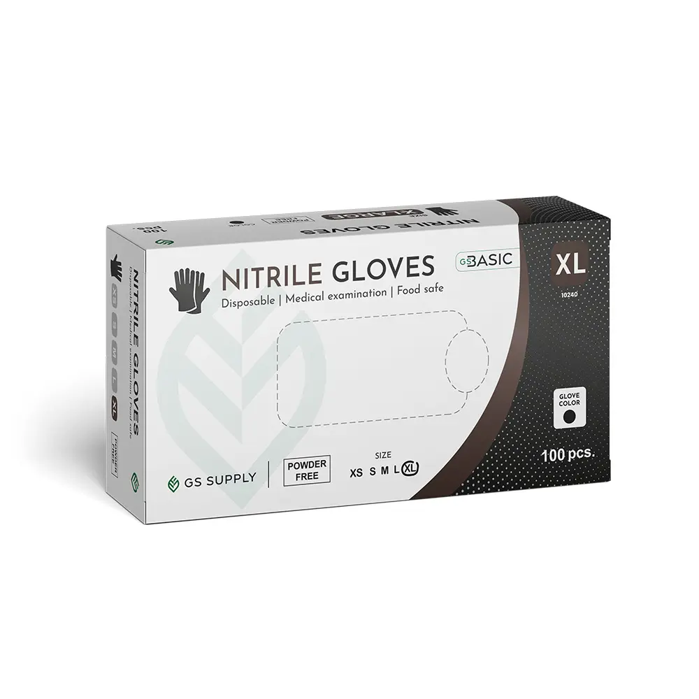 Nitrilhandsker, Sort, XL, GS-Basic, Classic, Pudderfri, CAT III, (100 stk.)