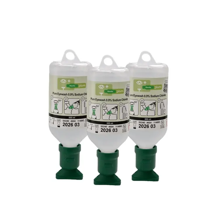 Øjenskyl med øjenkop, 500 ml, 0,9%, Plum Safety, 4613, (3 stk.)