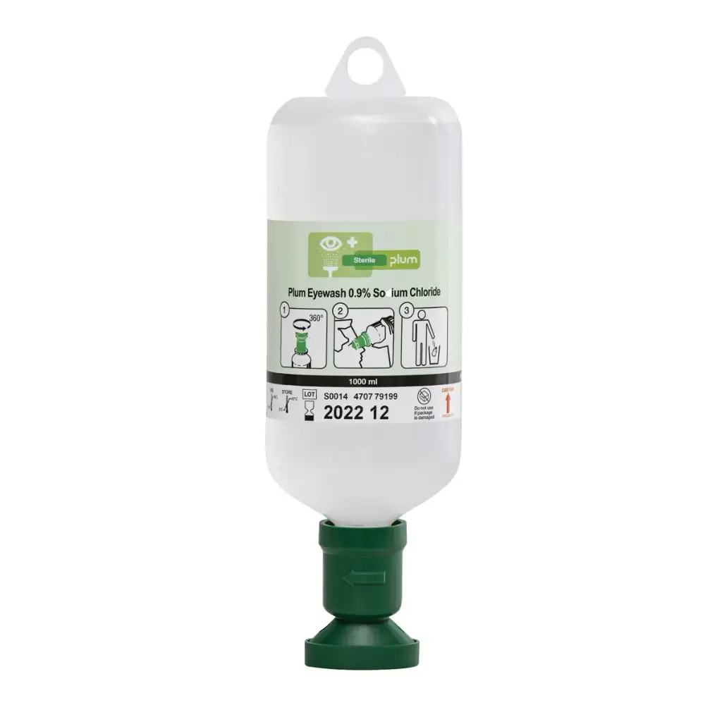 Øjenskyl med øjenkop, 1000 ml, 0,9% natriumklorid, Plum Safety 4707, (1 stk.)