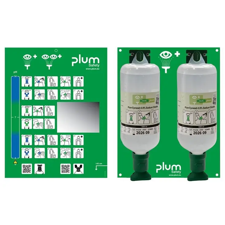 Åben øjenskyl med øjenkop, 2x1000 ml, 0,9%, Plum Safety, 4708, (1 stk.)