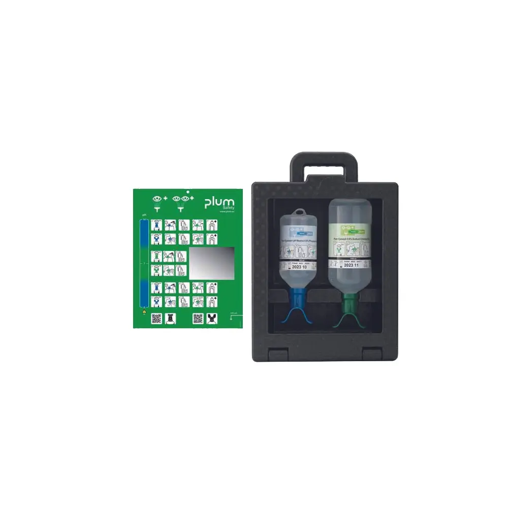 [43377] Øjenskyllestation, iBox 2, 500 ml 4,9% / 1000 ml 0,9%, med DUO, Plum Safety 4923, (1 stk.)