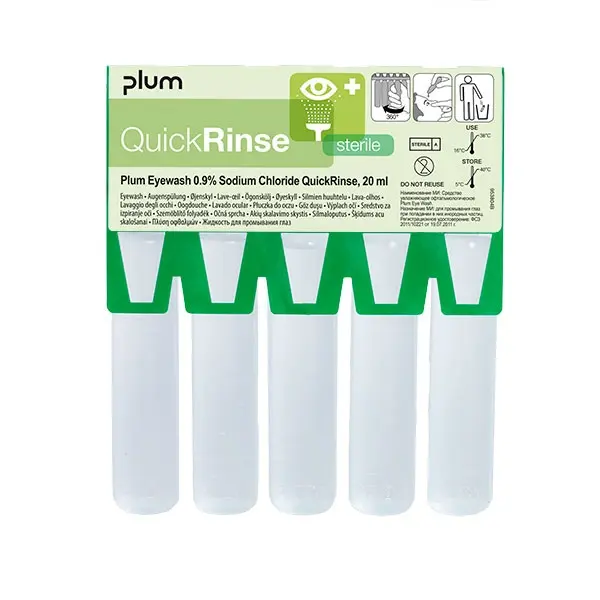 [43386] Øjenskyl, QuickRinse, ampuller, 5x20 ml refill kort, Plum Safety, 5160, (1 sæt)