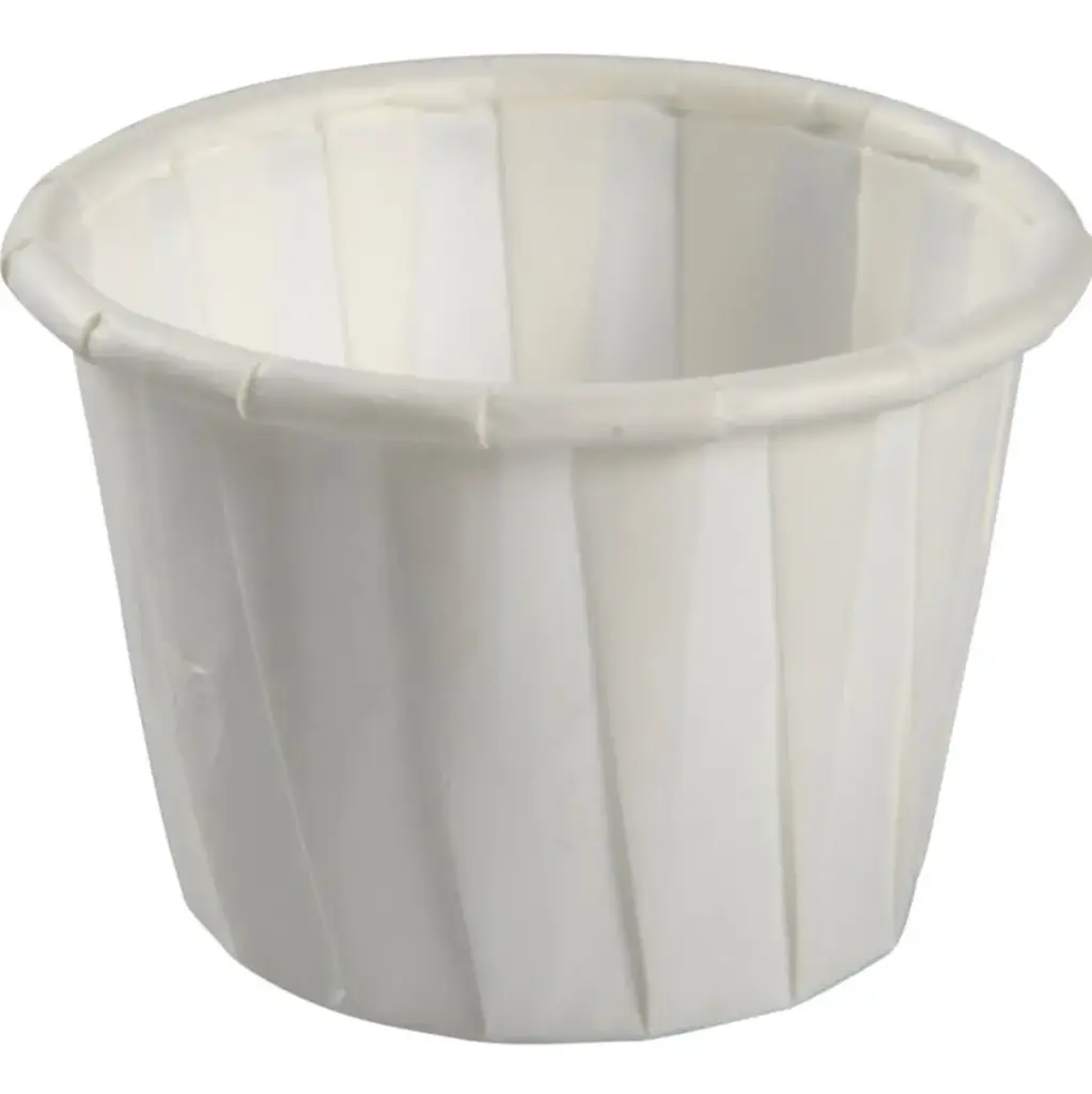 Plissébæger, 3cm, Ø4,4cm, 23,5 ml, 30 ml, hvid, papir, 1 oz, (5000 stk.)