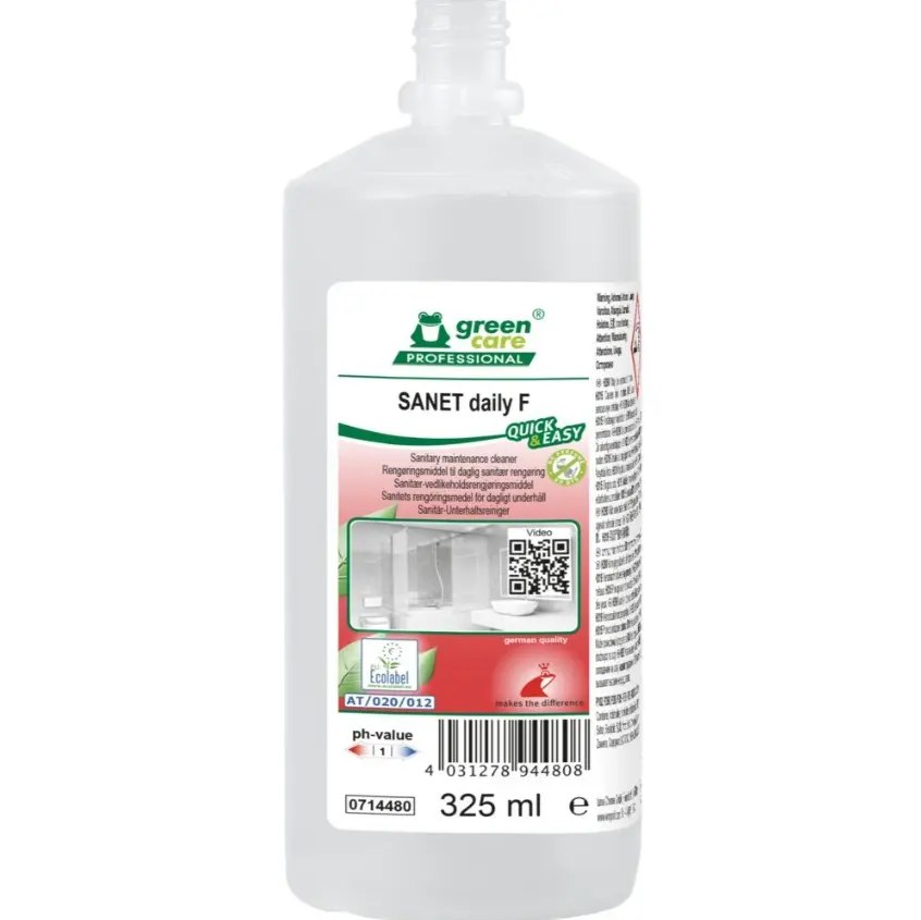 Sanitetsrengøring, Green Care Professional SANET Daily F, 325 ml, Quick & Easy, sur/kalkhæmmende, (6 stk.)
