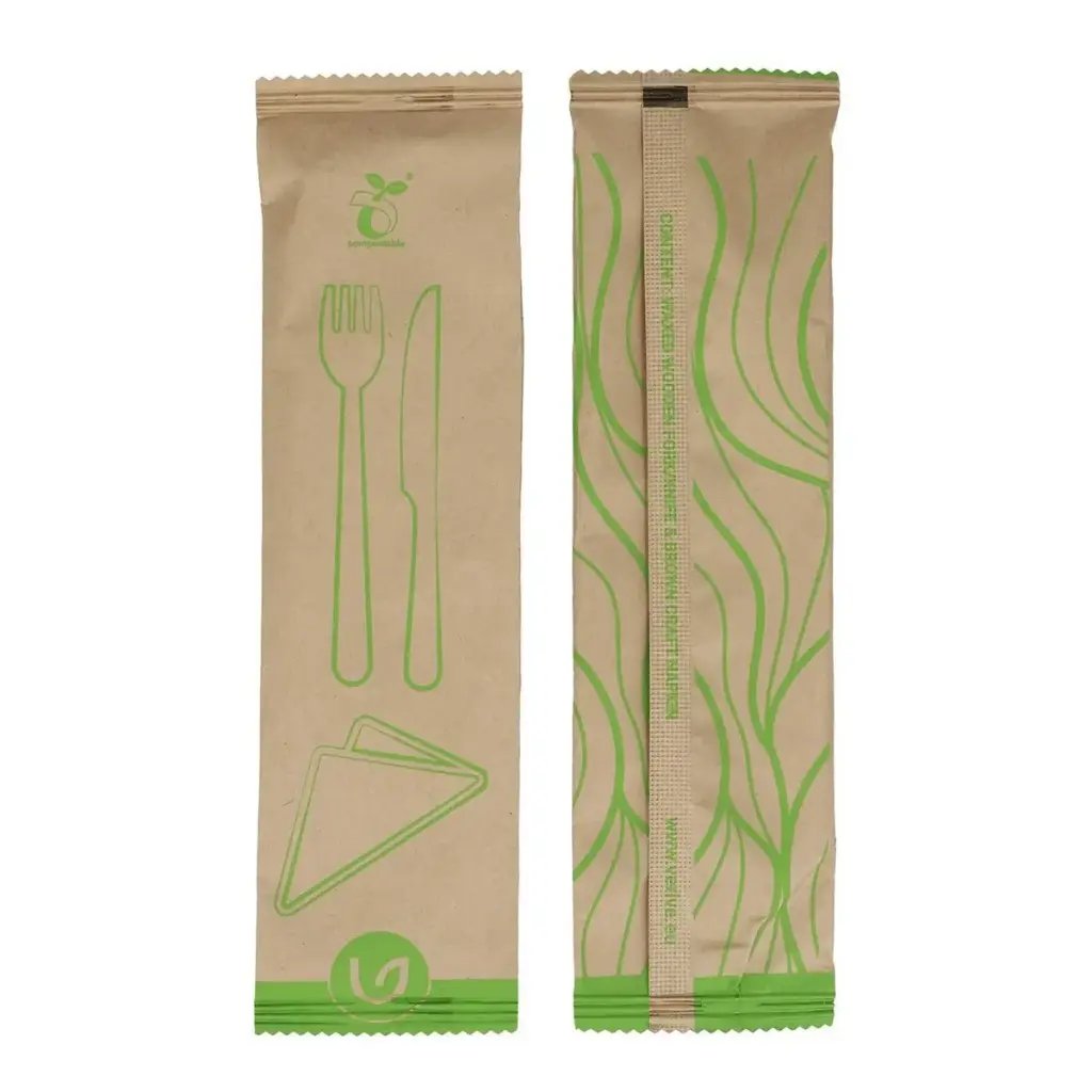 Bestiksæt m/ kniv, gaffel & serviet - L20,5xB6cm, voksbehandlet træ, natur, (500 stk.)