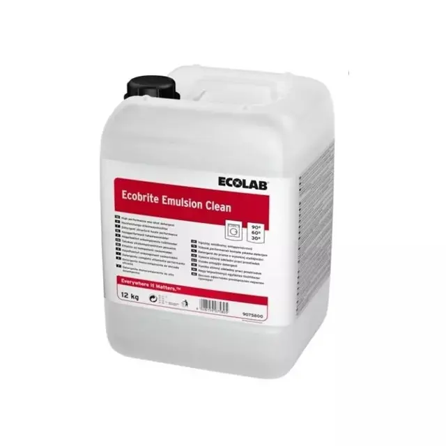 Tøjvask, flydende, Ecolab Ecobrite Emulsion Clean, uden parfume/optisk hvid, 12kg, (1 stk.)