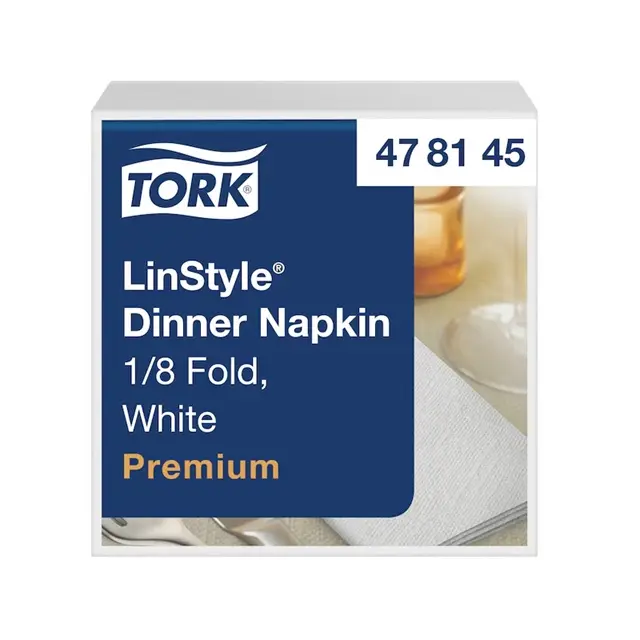 Middagsserviet, 39x39cm, 1/8-fold, hvid, Tork Linstyle 478145, (600 stk.)