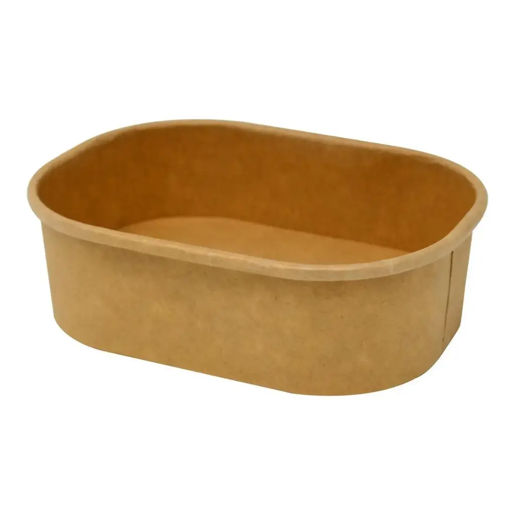 Salatbakke, 10,8x8,0x3,3cm, 150ml, kraft, med PP, brun, (500 stk.)