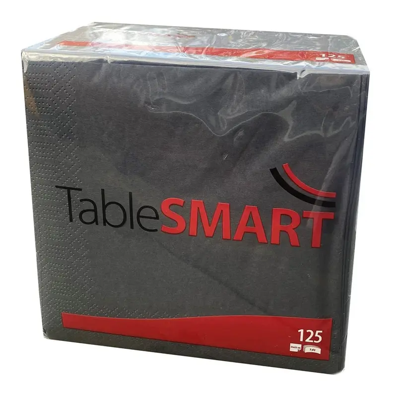 Serviet, 33x33cm, 1/4 fold, 3-lags, sort, TableSMART, (1000 stk.)