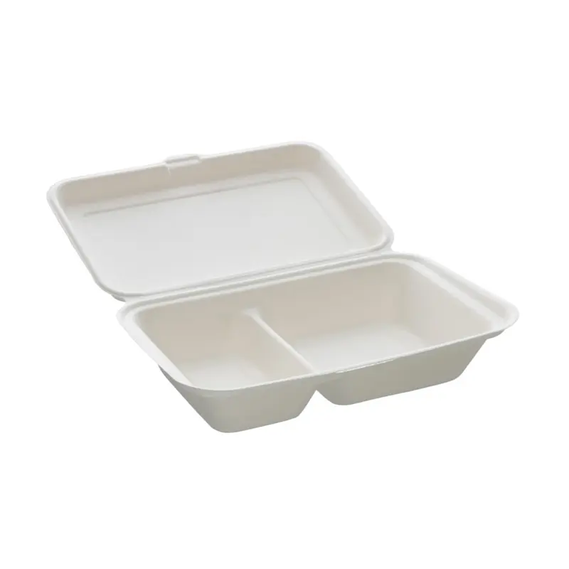 [43709] Take away boks, bagasse, 2-rums, 1000 ml (600/400ml), 24x16 cm, (400 stk.)