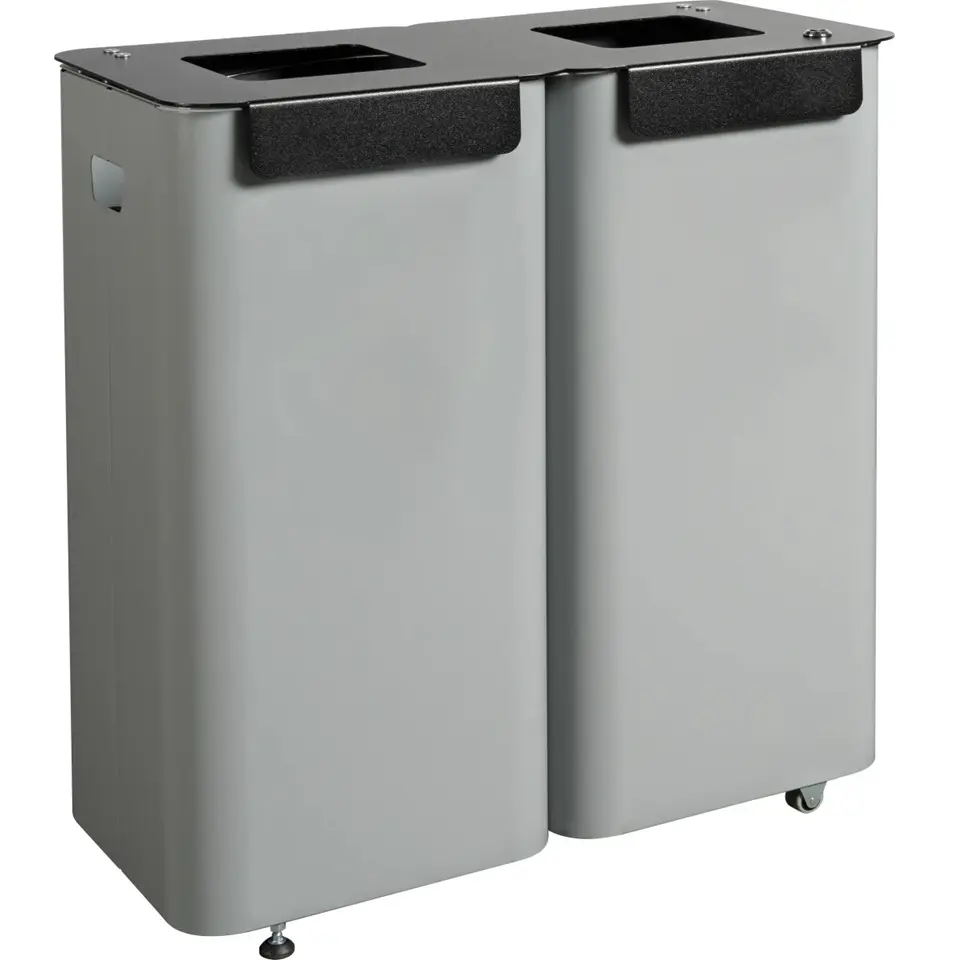 [43717] Affaldssystem m/ 2x70L modulspande, 33x76x71cm, grå, 2 hjul, pulverlakeret galvaniseret stål, (1 stk.)