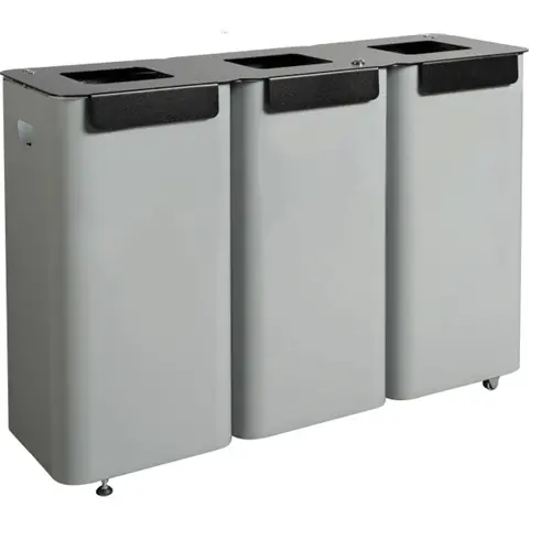 [43720] Affaldssystem m/ 3x70L modulspande, 33x76x106cm, grå, 2 hjul, pulverlakeret galvaniseret stål, (1 stk.)