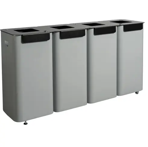 [43721] Affaldssystem m/ 4x70L modulspande, 33x76x141cm, grå, 2 hjul, pulverlakeret galvaniseret stål, (1 stk.)