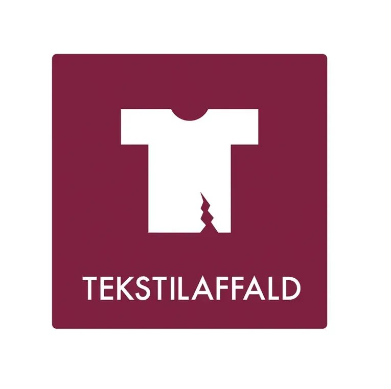 Piktogram til tekstilaffald, 10,5x10,5 cm, rød, (1 stk.)