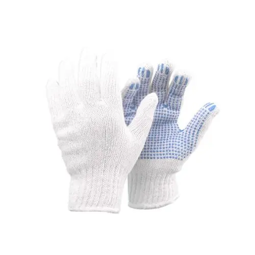 Dothandske i bomuld/PVC, strikket, Bluestar, Basic, hvid/blå, str. S(7)-XL(11), (12 par)