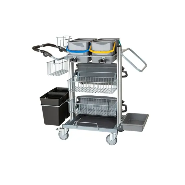 Rengøringsvogn med 2 moppebokse, 4 spande & knækhåndtag, Exclusive Fugt 2, Tina Trolleys, (1 stk.)