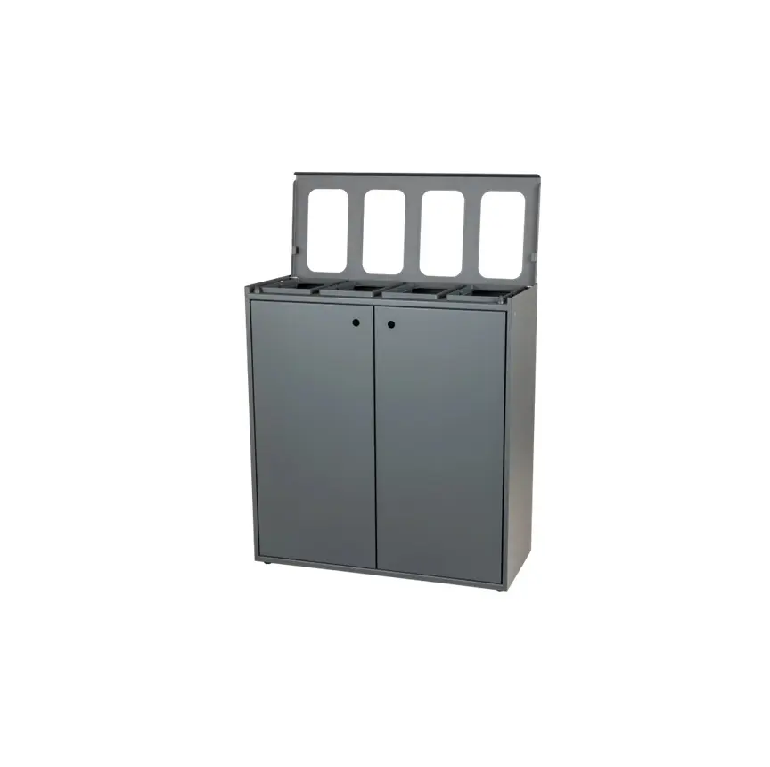 [44003] Affaldssystem m/ 4-rum, åben Softclose låg, grå, 4x60 ltr, Tina Trolleys, (1 stk.)