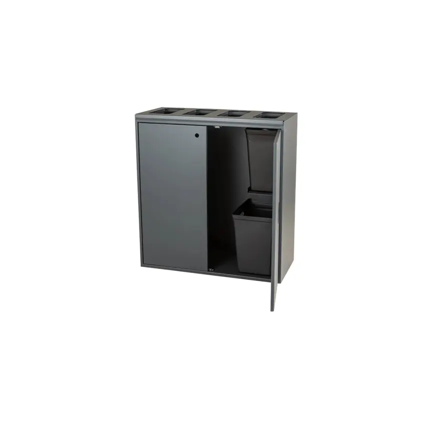 Affaldssystem m/ 5-rum, åben Softclose låg, grå, 3x60 - 20 & 10 ltr, Tina Trolleys, (1 stk.)