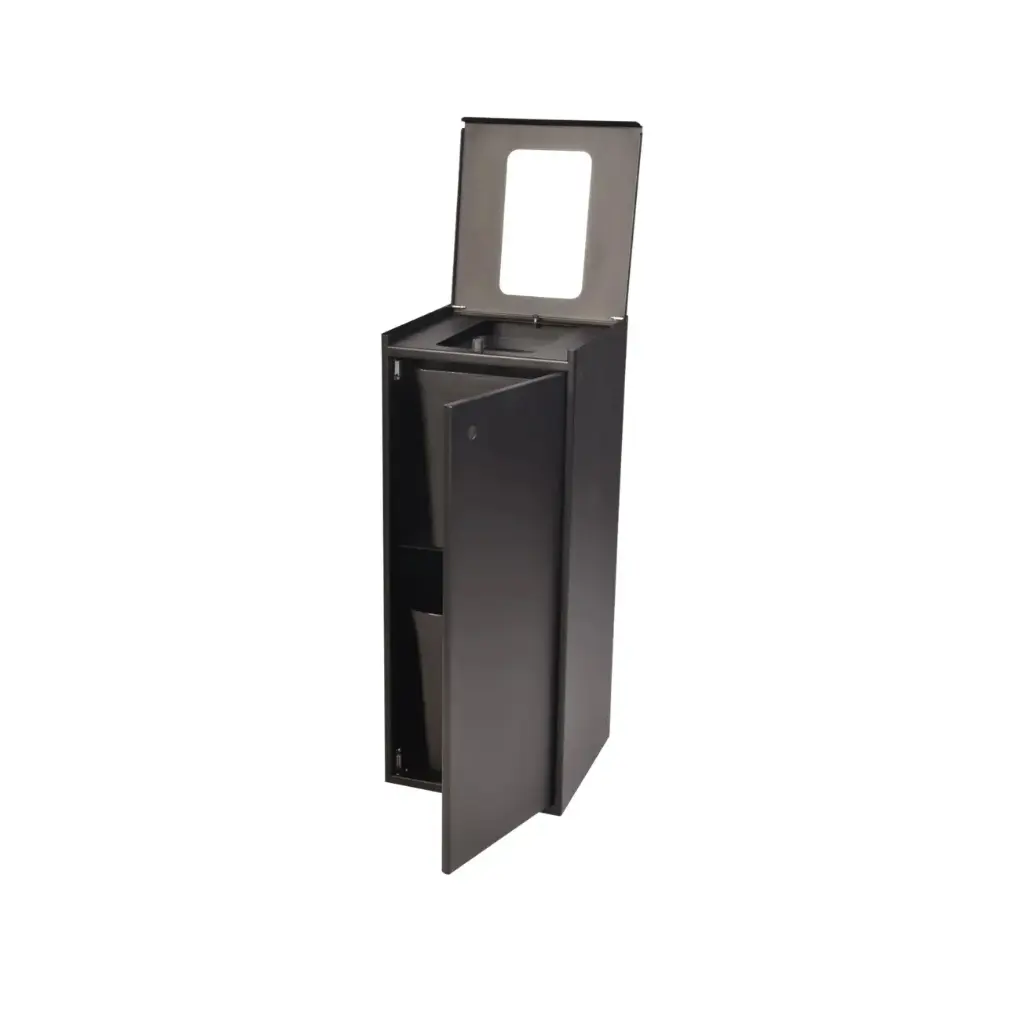 Affaldsspand m/ 2x20 ltr rum, åbent indkast i top og lukket front, sort, Tina Trolleys, (1 stk.)