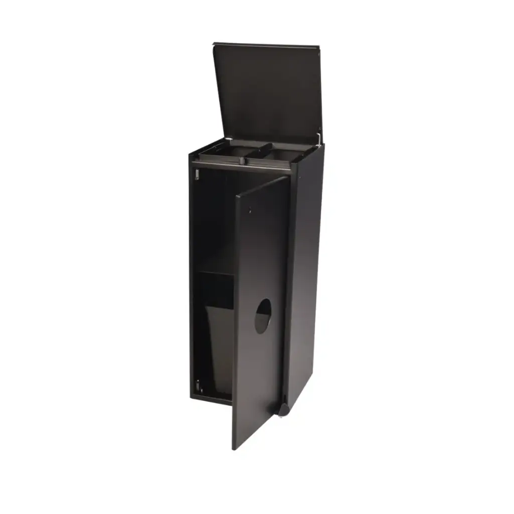 Affaldsspand m/ 2x40 ltr. & 20 ltr rum, lukket top og åbent front, m/ pedal, sort, Tina Trolleys, (1 stk.)