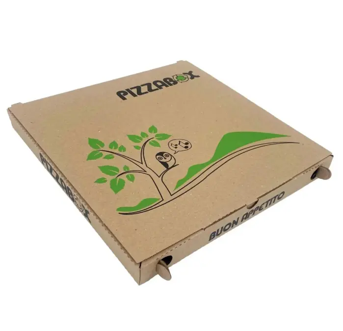 Pizzaæske, 29x29x3cm, brun, med tryk, (100 stk.)