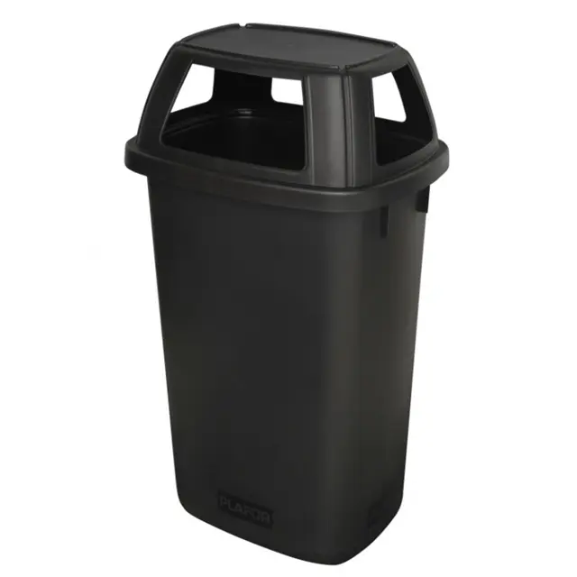 LUX affaldsspand m/ top, 90 ltr, 4-siders åben låg, sort, genanvendt plast, (1 stk.)