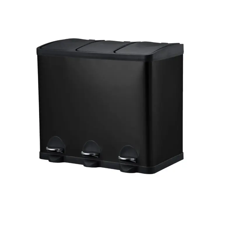 [44116] Affaldssystem m/ 3x20ltr rum, carbonstål, 56,7x40,8x64,5cm, sort, Pacific, (1 stk.)
