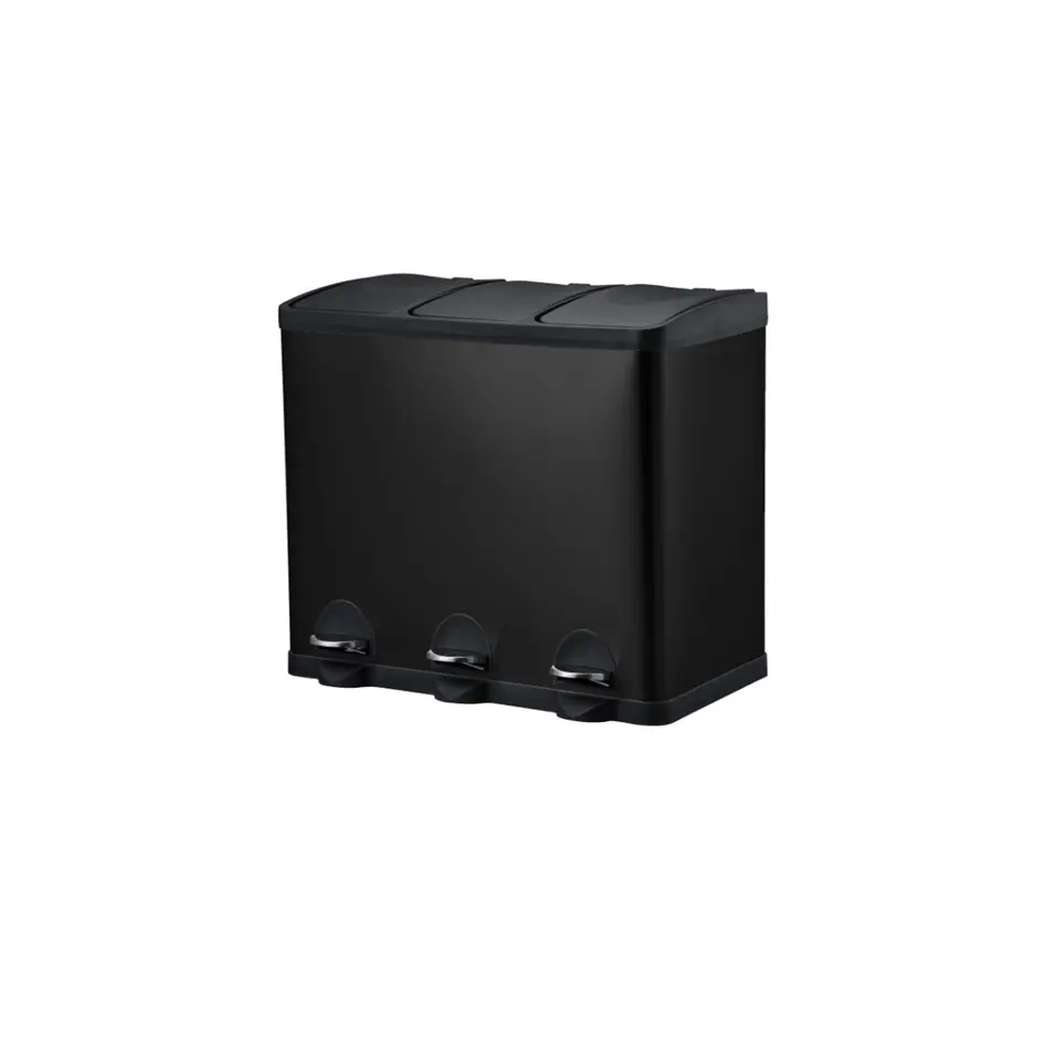 Affaldssystem m/ 3x15ltr rum, carbonstål, 48,5x37x60cm, sort, Atlantic, (1 stk.)