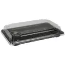 Sushibakke og låg, 22x13,5x4,8cm str 7, sort, PET, klart låg, rektangulær, (400 stk.)